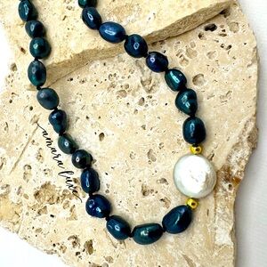 Black Freshwater Pearl Necklace w/coin Pearl - Darker